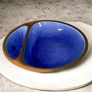 Divided Pottery Dish Bowl Blue Signed Dowe's 2011